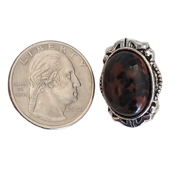 1928 Brand Faux Mahogany Jasper Lucite Cab Clip On Earrings K153 - Picture 7 of 10